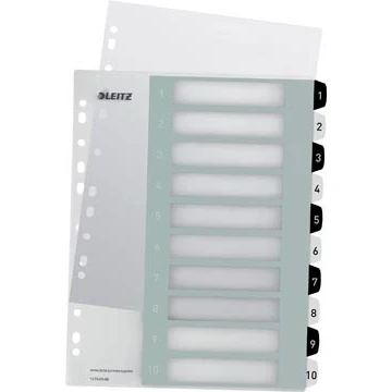 Afbeelding van Leitz Wow Printbare Index, 10 Tabs, Zwart wit Tabbladen