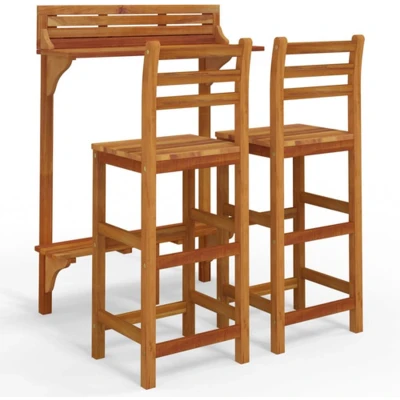 Afbeelding van 3 Delige Balkonbarset Massief Acaciahout Barstoelen met rugleuning