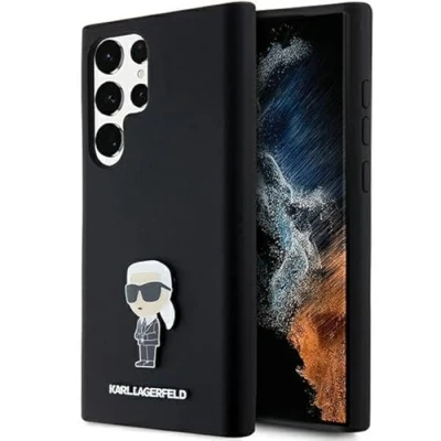 Afbeelding van Karl Lagerfeld Siliconen Ikonik Metal Pin hoesje voor Samsung Galaxy S24 Ultra zwart