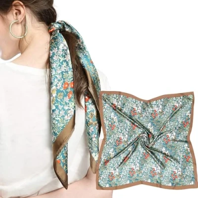 Afbeelding van MEANBEAUTY 27,5 inch Vierkante Zijde Zoals Hoofd Sjaal voor Vrouwen Satijn Bandana Sjaals Nek Haar Wrapping &#039;s Nachts, Koffie Bloemen, 70
