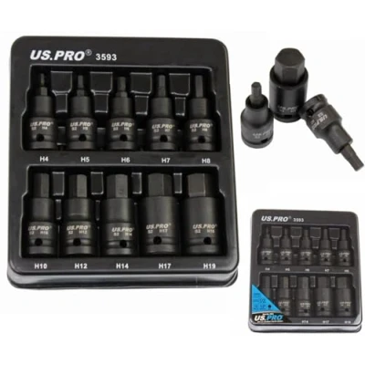 Afbeelding van US PRO Gereedschap 10st Impact Hex Bit Socket Set 1/2 &#039;&#039;Drive 4mm tot 19mm 3593