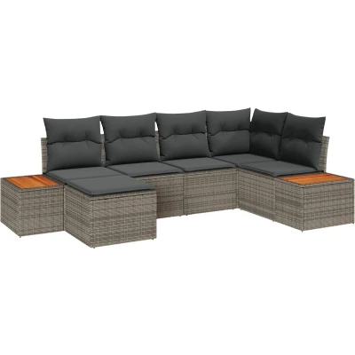 Afbeelding van vidaXL 6 delige Tuin Sofa Set met Kussens Grijs Poly Rattan Acacia