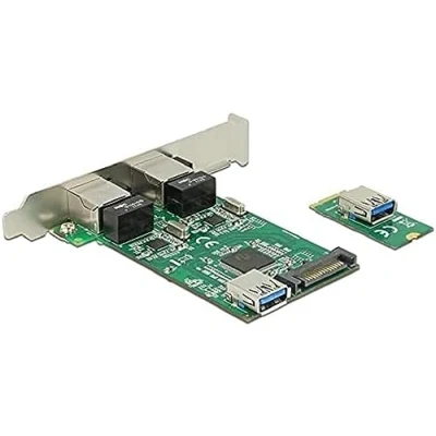 Afbeelding van Delock 63425 Converter M.2 Key B+M male &gt; 2 x Gigabit LAN Low Profile Form Factor