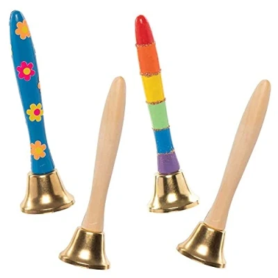 Afbeelding van Baker Ross FE597 Houten Hand Bellen Pakket van 4, Maak je eigen Muziekinstrumenten, Speelgoed voor Kinderen, Schilder Knutselwerk