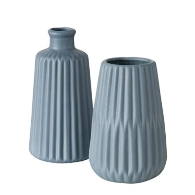 Afbeelding van Boltze Vazen set Esko 2 delig, bloemenvazen van keramiek, ø ca. 8,5 cm, zonder bloemen, Scandinavische stijl, mat blauw