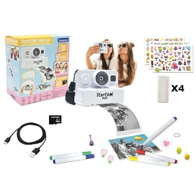 Afbeelding van Lexibook, StarCAM Print HD, Camera met instant printer, Foto , video selfie muziek en spelletjesfuncties, Personaliseringskit 32GB SD kaart inbegrepen, Wit, DJ160