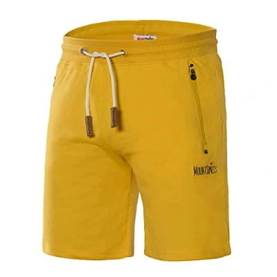 Afbeelding van Mount Swiss Liam korte vrijetijdsbroek voor heren, sweatpants met zakken, 2 zij en 1 achterzak, elk ritssluiting, sportshorts heren in klassieke kleuren, geel, 6XL