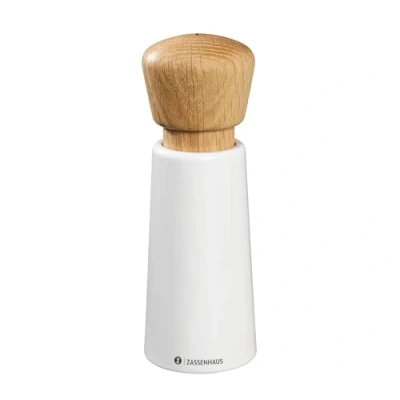 Afbeelding van Zassenhaus NORDERNEY Pepermolen, gelakt beukenhout, molenkop van eiken, traploos verstelbaar, krachtig keramisch maalwerk, kruidenmolen voor peper, zout en kruiden, 18 cm, wit