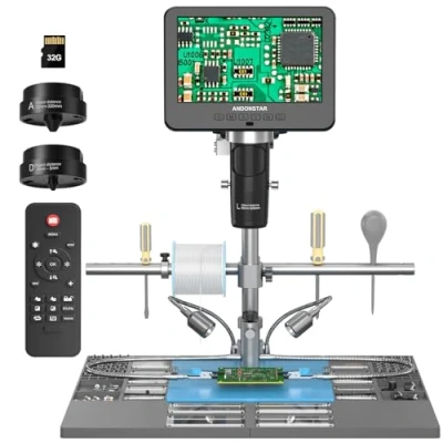 Afbeelding van Andonstar AD246S M Plus 3 Lens HDMI Digitale Microscoop 2000x met Uitbreiding Soldeerstation Helpende Hand, 2160P UHD Video, 7&quot; LCD Soldeermicroscoop, Elektronische Microscoop, Windows Compatibel