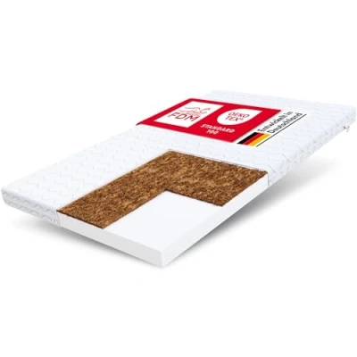 Afbeelding van FDM Baby Coco Schuimmatras, 80 x 140 cm, kokosmatras, kindermatras, hardheidsgraad H2/H3, middelzacht/middelhard), 8 cm hoogte, tweezijdige overtrek, afneembaar, wasbaar