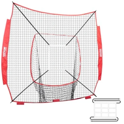 Afbeelding van VEVOR 7x7ft honkbal softbal oefennet, draagbaar training net voor slaan vangen pitching, backstop honkbaluitrusting trainingshulpmiddelen met slagzone