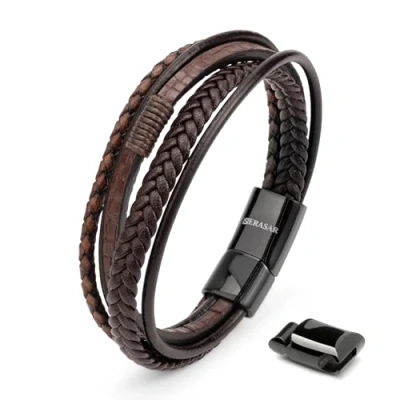 Afbeelding van SERASAR Gevlochten Armband Heren [Wild] Bruin 23cm Huwelijksgeschenken voor