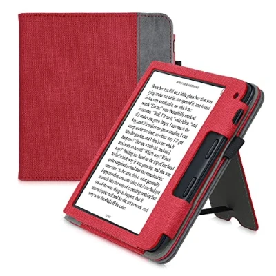 Afbeelding van kwmobile flip cover voor e reader geschikt Kobo Libra 2 Van imitatieleer en suède In rood / donkergrijs