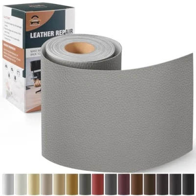 Afbeelding van Leder reparatie kit, 10 x 160 cm OAZ kunstleer zelfklevend, kit lederen patch zelfklevende patches voor autostoelen meubels sofa tassen,Grau