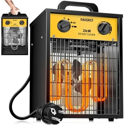 Afbeelding van Masko® Elektrische kachel, 5 kW, met geïntegreerde thermostaat, 5000 watt, 3 warmtestanden, voor binnen en buiten, overbelastingsbeveiliging, wit