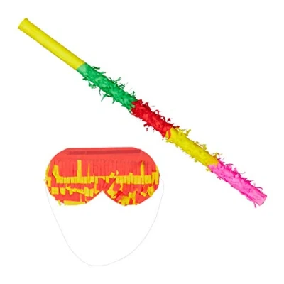 Afbeelding van Relaxdays pinata stok en blinddoek set kleurrijke &amp; accessoires