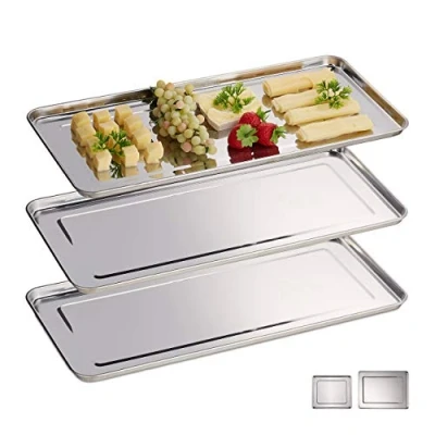 Afbeelding van Relaxdays serveerschaal rvs serveerplateau 3 stuks catering schalen serveerschalen L