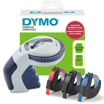 Afbeelding van DYMO labelmaker Voor reliëfdruk met 3 labeltapes Startpakket Omega Lettertang Klein, ergonomisch ontwerp draaiklikwiel thuis, doe het zelven en knutselen (£/, Ä, Ö &amp; Ü)