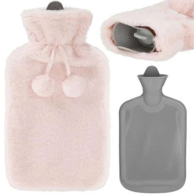 Afbeelding van Warmwaterkruik Pluche Hoes 2L Inhoud Pijnverlichting Ontspanning Roze