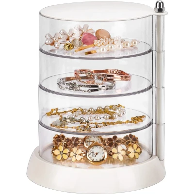Afbeelding van JessLab haaraccessoires Organizer, Doorzichtige 4 laags acryl organizer voor meisjeshaarelastiekjes, Classificeer opslag per laag, Doos en armbanden, ringen bangles