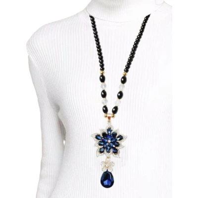 Afbeelding van N3 Collecties Lange Crystal Vrouwen Blauwe Bloem Hanger Ketting