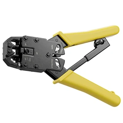 Afbeelding van deleyCON Krimptang voor Modulaire Stekkers Westerse RJ11 RJ12 RJ45 DEC Telefoon en Netwerkkabels 6P4C 6P6C 8P8C 4P4C 4P2C Kabelschaar Striptang Geel