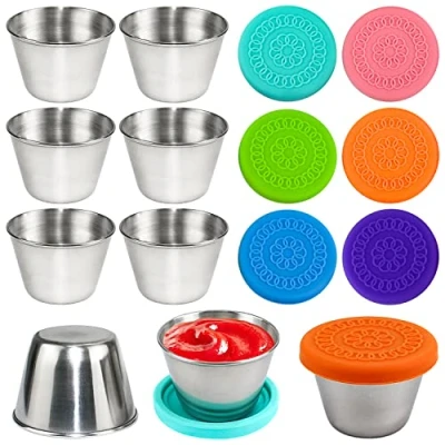 Afbeelding van GMMG Saladedressing containers, 6 stuks, 70 ml, mini ketchup doos, sauzen, container, roestvrij staal, levensmiddelcontainer, set, doos met deksel