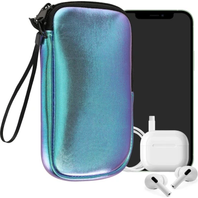 Afbeelding van kwmobile telefoontasje universeel geschikt voor L 6,5&quot; smartphones 16,5 x 8,9 cm Hoesje met rits en polslusje In metallic petrol
