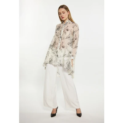 Afbeelding van Dreimaster Bluse Overhemdblouse, Dames, Maat: 34, Schwarz wollweiss
