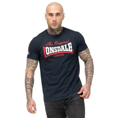 Afbeelding van Lonsdale Normale Passform Aldingham Tshirt print, Heren, Maat: 5XL, Dark navy red white