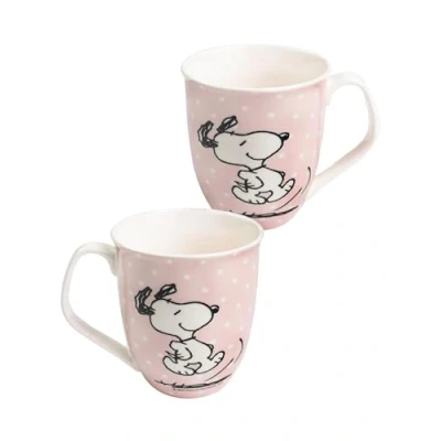 Afbeelding van The Peanuts Snoopy mok koffiebeker beker van keramiek roze met stippen 280 ml