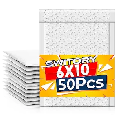 Afbeelding van Switory 50 stuks A5 15,3 cm x 26,9 Verschillende kleuren Poly Bubble Mailers Gewatteerde Enveloppen Gevoerd Mailer Zelfzegel voor Verpakking (Wit)