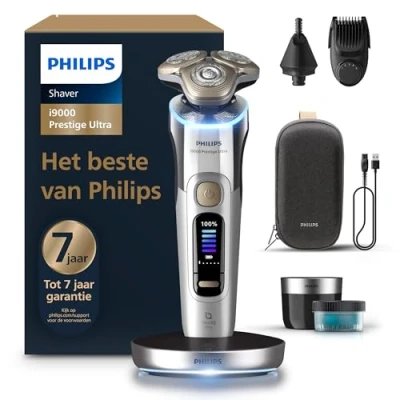 Afbeelding van Philips Shaver i9000 Prestige Ultra, Afeitadora eléctrica en seco y húmedo, tecnología Skin IQ Pro, triple sistema de elevación corte, cuchillas NanoTech 360º, 5 modos afeitado, modelo XP9404/38