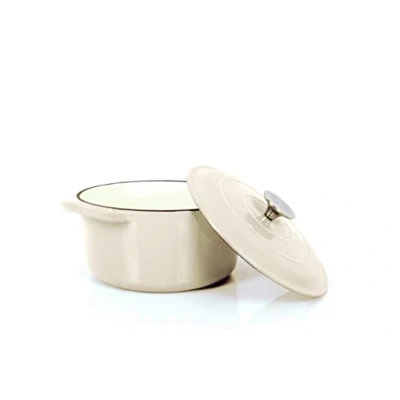 Afbeelding van Echtwerk Stoofpan van gietijzer met emaille coating, gietijzeren pan, braadpan deksel, ronde broodbakpan, geschikt voor oven, grill, BBQ en inductie, crème, 3,5 l, Ø 22,5 cm, groot