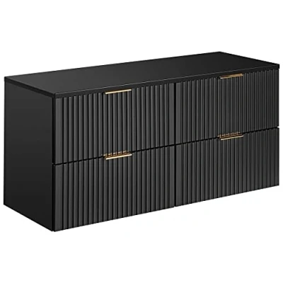 Afbeelding van Lomadox Badkamermeubel wastafel onderkast 120 cm mat zwart met gegroefde voorkant badkamerkast 4 softclose lades, B/H/D ca. 120,6/59,2/46,5