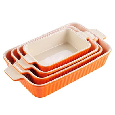 Afbeelding van MALACASA, Serie Bake.Bake, 4 delige set porseleinen bakvorm cakevorm broodbakvorm bakschaal ovenvorm bord soepborden in maten oranje