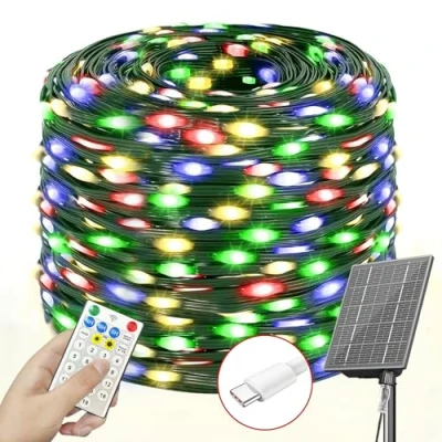 Afbeelding van SOLARBABY Lichtsnoer voor Buiten op zonne energie, 64M 640LED Kerstverlichting Kerstdeco, 19 Modi IP65 Waterdichte Lichtketting Binnen, Buiten, Tuin, Feest, Vakantie, Kerstboom Gekleurd