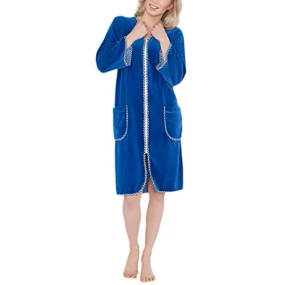 Afbeelding van Aquarti Dames Kamerjas met Rits en 3/4 Mouwen, Donkerblauw, XL