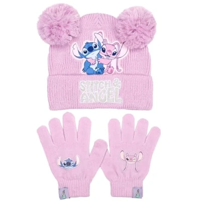 Afbeelding van Disney Lilo &amp; Stitch wintermuts en handschoenen set voor meisjes warme gezellige muts perfect kinderen van 6 12 jaar, roze, One Size