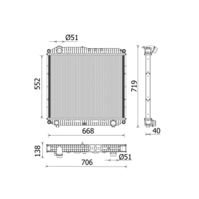 Afbeelding van MAHLE ORIGINAL CR 2608 000P Radiateur Aluminium 552 668 40 Zonder frame Koelribben gesoldeerd