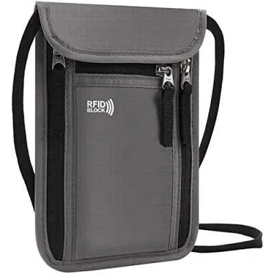 Afbeelding van KEAFOLS Nektas, RFID blokkering, anti diefstal, paspoorttas, waterdicht, nektas voor documenten, grijs., S, Modern