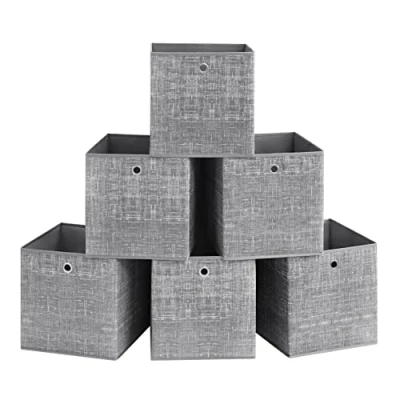 Afbeelding van SONGMICS RFB033G01 Opbergdozen, 6 delige set, niet geweven stoffen doos met handvat, 33 x cm, geschikt voor kubussen planken, opvouwbaar, kledingopslag, grijs gemêleerd