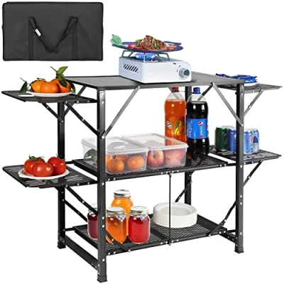 Afbeelding van VEVOR 2 planken en draagtas, aluminium ijzer, zwart, snelle installatie voor picknick BBQ strand reizen