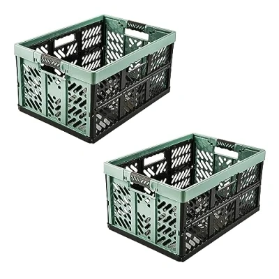 Afbeelding van keeeper 2x stevige professionele vouwkratten met soft touch handgrepen, 45 l, Ben, Nordic Green (groen)