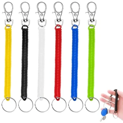 Afbeelding van WOLMIK Rekbare spiraalvormige sleutelhanger 6 stuks kleurrijke plastic sleutelhanger, 17,8 cm veersleutelhouder, anti verloren veerspoel koord, intrekbare voor werk,