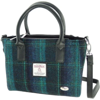 Afbeelding van Handtas Brora Blauw met Turquoise Ritssluiting Draagband Harris Tweed Glen Appin of Scotland