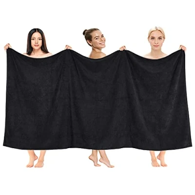 Afbeelding van Cotton Paradise Extra groot badlaken, 100% katoen, 40 x 80 cm, grote badhanddoek voor badkamer, zwart badlaken
