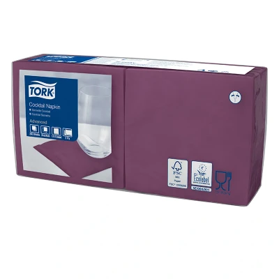 Afbeelding van Tork Cocktailservet 24x24cm 2 laags 1/4 vouw Paars 477833