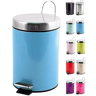 Afbeelding van MSV Prullenbak/pedaalemmer metaal pastel blauw 3 liter 17 x 25 cm Badkamer/toilet Pedaalemmers