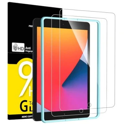 Afbeelding van NEW&#039;C 2 Stuks, Screen Protector voor iPad 9 (2021)/ 8(2020)/iPad 7(2019) [10,2 Inch, 9e/8e/7e generatie] Installatieframe inbegrepen,Gehard Glass Schermbeschermer Film 0.33 mm ultra transparant